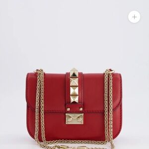 Valentino Garavani Rockstud Leather Chain Shoulder Bag | Red | Authentic